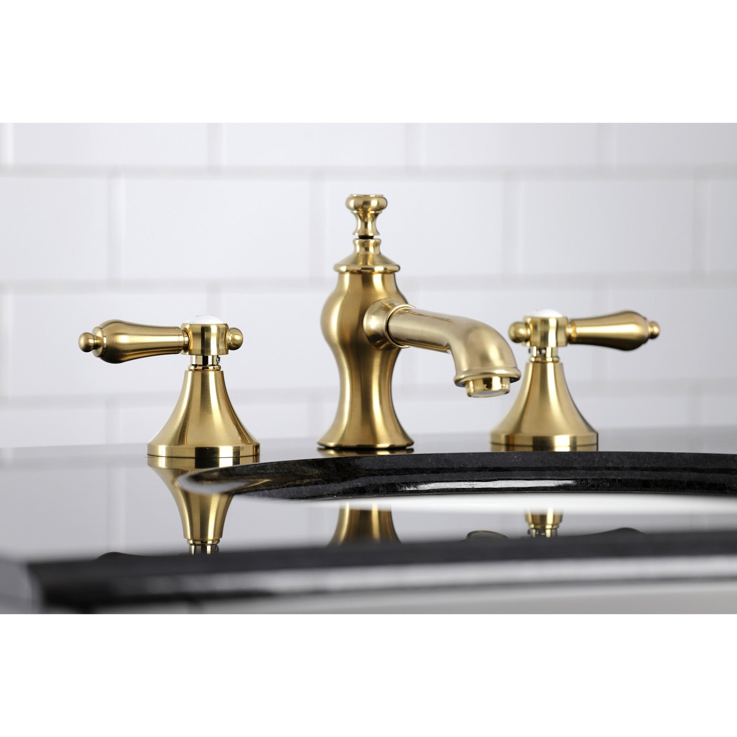Kingston Tulare KC7067BAL - Heirloom Two-Handle 3-Hole Deck Mount Widespread Bathroom Faucet with Brass Pop-Up, Brushed Brass — thumbnail 3